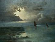 Andreas Achenbach Sonnenuntergang am Meer mit aufziehendem Gewitter oil on canvas